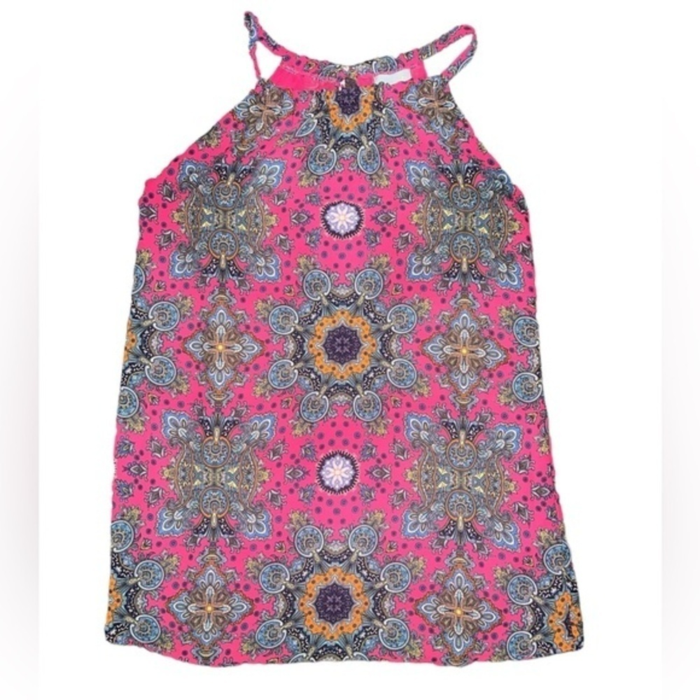 EUC Veronica M Vibrant Halter Mini Dress Hot Pink Medallion Multicolor XS